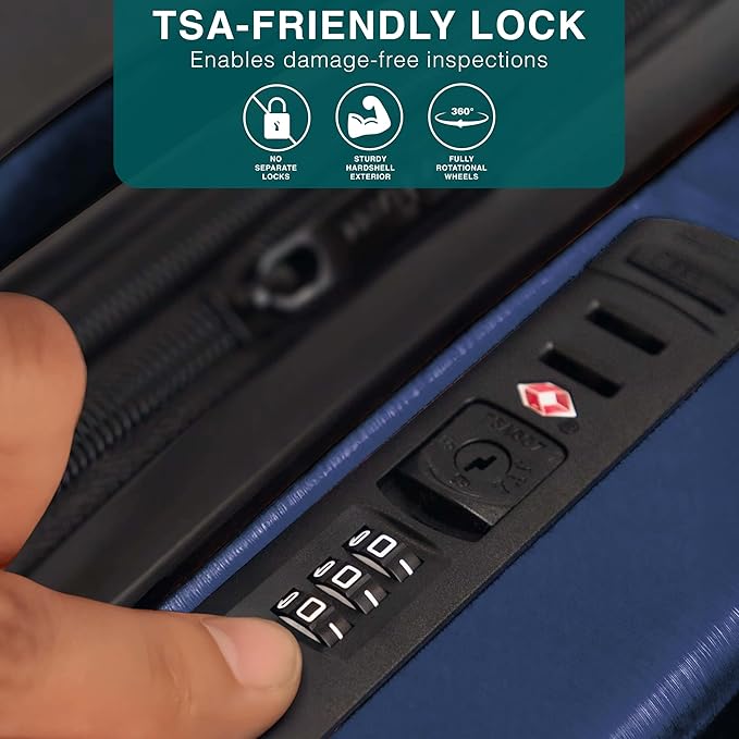 Luggage Sets 2 Piece, 22 Inch Carry on Luggage and 28 Inch Suitcases with Wheels Spinner, Durable Hard Shell Suitcase Set, Expandable Travel Suitcase, Navy