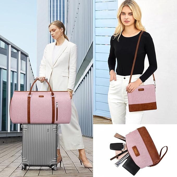 4pcs Convertible Garment Duffel Bag for Travel - 50L 2-in-1 Carry On Weekender Overnight Bag with Toiletry Bag, Fits Suits & Dresses, Trolley Sleeve, Hanging Suit Compartment, Waterproof Shoe Pocket