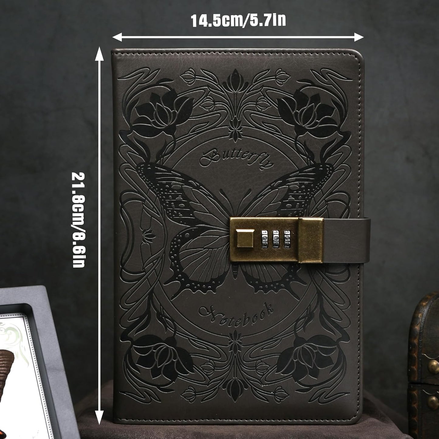 TIEFOSSI Diary with Lock for Women Girls, Lined Locked Journal, Butterfly Journal Notebook with Pen and Bookmark, A5 Refillable Locking Journals for Writing, 224 Numbered Pages