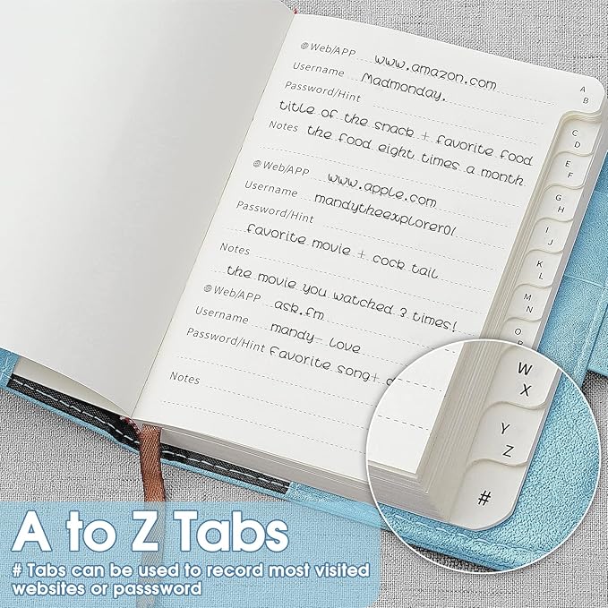 WEMATE Password Book with Lock, Password Book with Alphabetical Tabs 600+ Password Space, Password Organizer Logbook, Password Keeper for Computer & Website Logins,4.33X6.18in,Light Blue