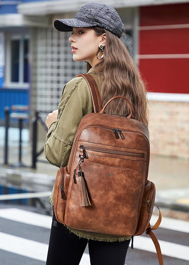 Shrrie Laptop Backpack for Women Fits 16 inch Laptop,Designer Backpacks for Women with Computer Compartment to Business (Brown)