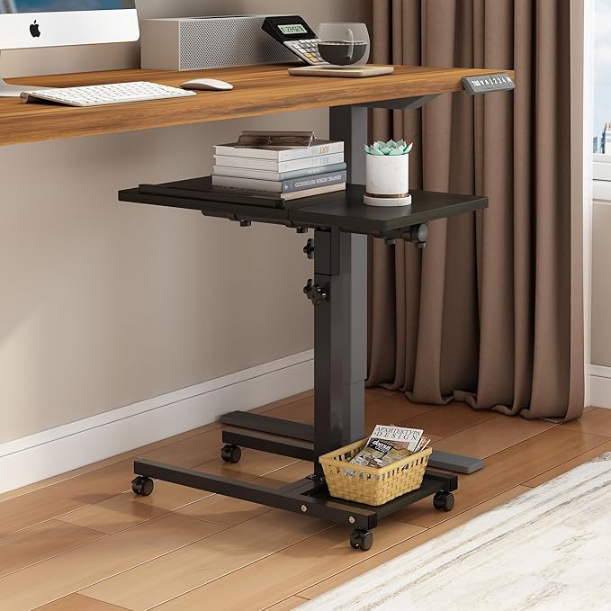 TigerDad Mobile Adjustable Height Laptop Stand PC Computer Portable Notebook Swivel Laptop Desk Rolling Table Desk Cart Tiltable with Wheels Casters& Mouse Pad Table (Dekuwood)