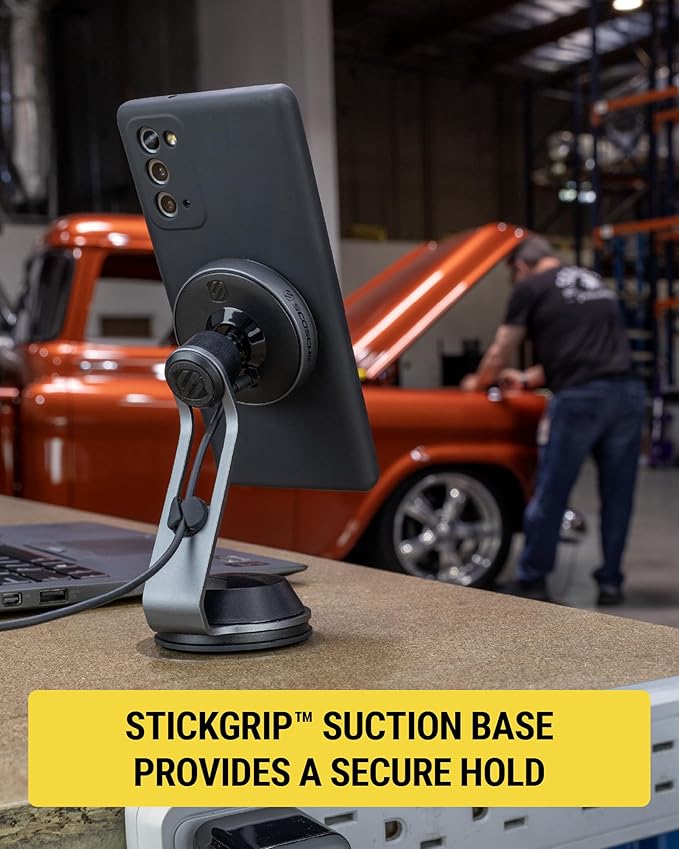 Scosche MagicMount Charge Pro Qi2 Home/Office MagSafe Suction Mount, 15W Fast Wireless Charger Magnetic Cell Phone Holder Compatible with iPhone 16/15/14/13/12 Pro Max Plus and Samsung Galaxy S25