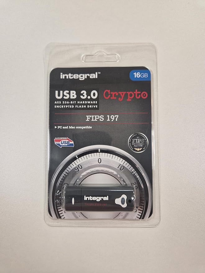 Integral 8GB Crypto-197 256-Bit Hardware Encrypted 3.0 USB Secure Flash Memory Drive - Certified to FIPS 197, Brute-Force Password Attack Protection & Rugged Double-Layer Waterproof Design
