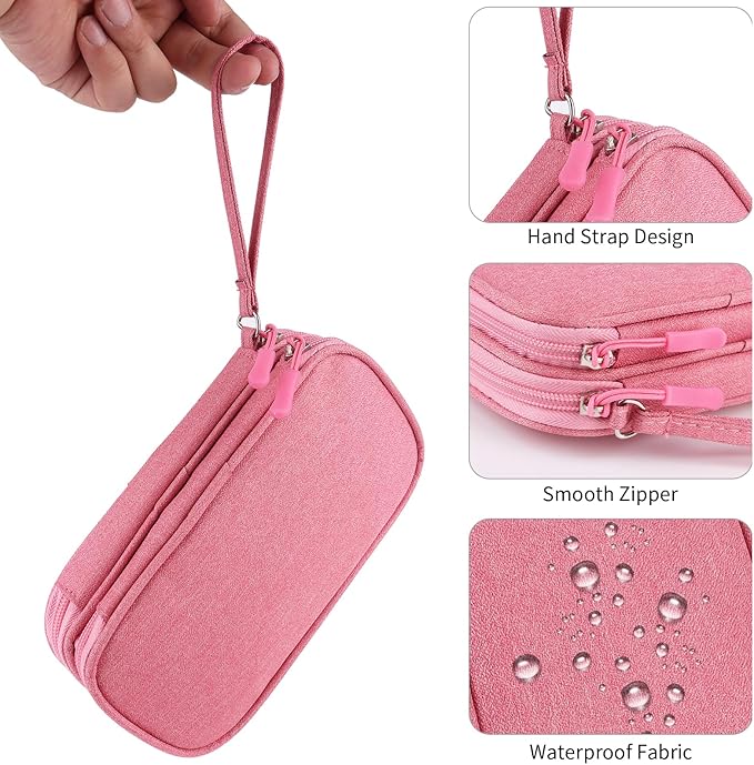 JIAKAI Travel Cable Organizer,Electronics Accessories Organizer Bag,for Charger, Phone, memory card,Travel Gadget Bag-Pink