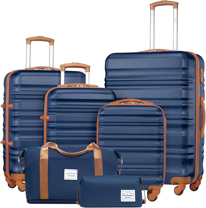 LONG VACATION Luggage Set 6 Piece Luggage ABS hardshell TSA Lock Spinner Wheels Luggage Carry on Suitcase (NAVY, 6 piece set)