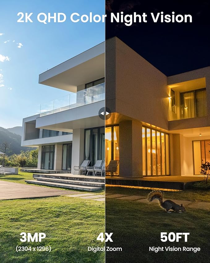 ieGeek Solar Camera Outdoor Wireless, 2K WiFi Battery Powered Cameras System for Home Security with Embedded Solar Panel, AI Motion Detection, Smart Spotlight & Alarm, Color Night Vision,No Hub Needed