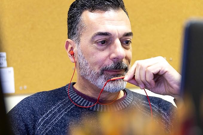 LUDOS Ultra Wired Earbuds in-Ear Headphones, 5 Years Warranty, Earphones with Microphone, Noise Isolating Ear Buds, Memory Foam for iPhone, Samsung, School Students, Kids, Women, Small Ears - Red