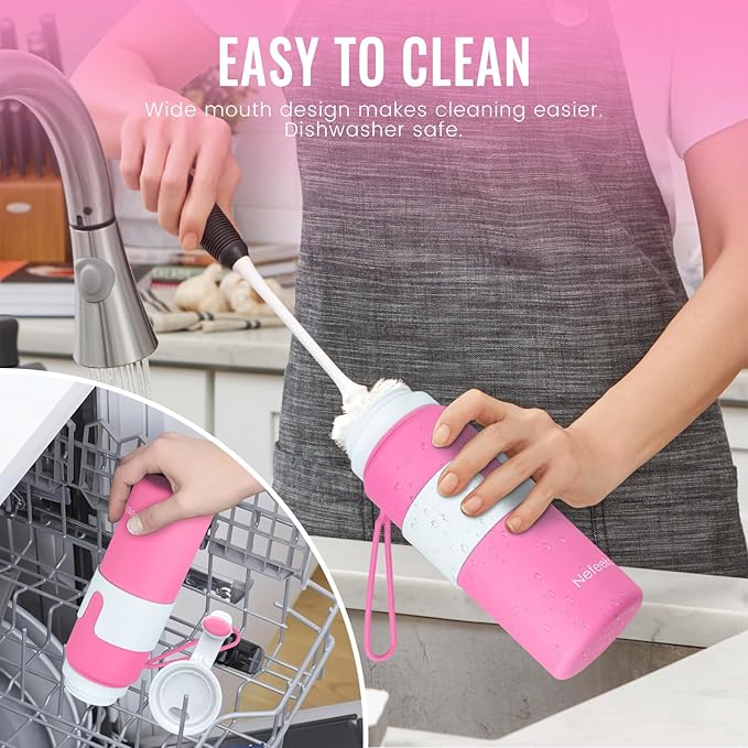 Nefeeko Collapsible Water Bottle, BPA Free 26oz Foldable Water Bottle for Travel Sports, Leak-Proof Spill-Proof Portable Water Bottles with Carabiner, Lightweight