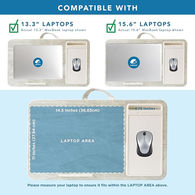 LAPGEAR Home Office Lap Desk with Device Ledge, Mouse Pad, and Phone Holder - Taj Mahal Marble - Fits up to 15.6 Inch Laptops - Style No. 91581