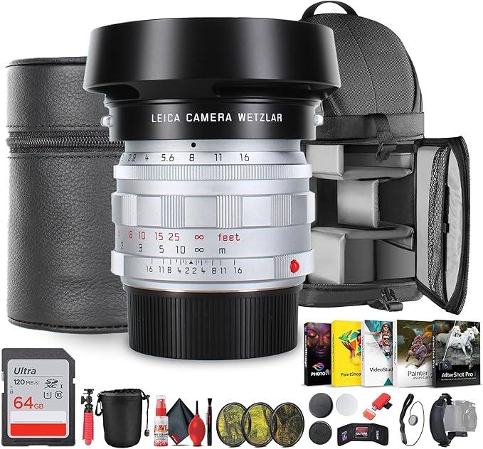 Leica Summilux-M 50mm f/1.4 Lens (2025, Silver) | M-Mount Fast Prime for Portrait & Travel Photography (11714) + Sling Backpack + Photo Software + 64GB Card + Filter Kit + Flexible Tripod + More