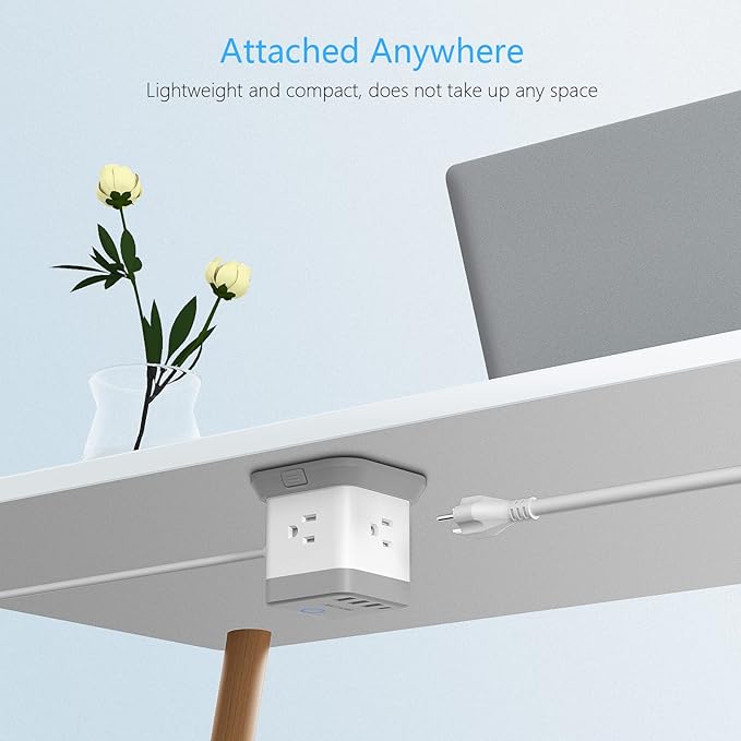 BESTEK Power Strip with USB, Vertical Cube Mountable Power Outlet Extender with 3 Outlets, 3 USB & 1 USB-C PD20W Ports, 5 Feet Extension Cord Flat Plug and Detachable Base for Easy Mounting