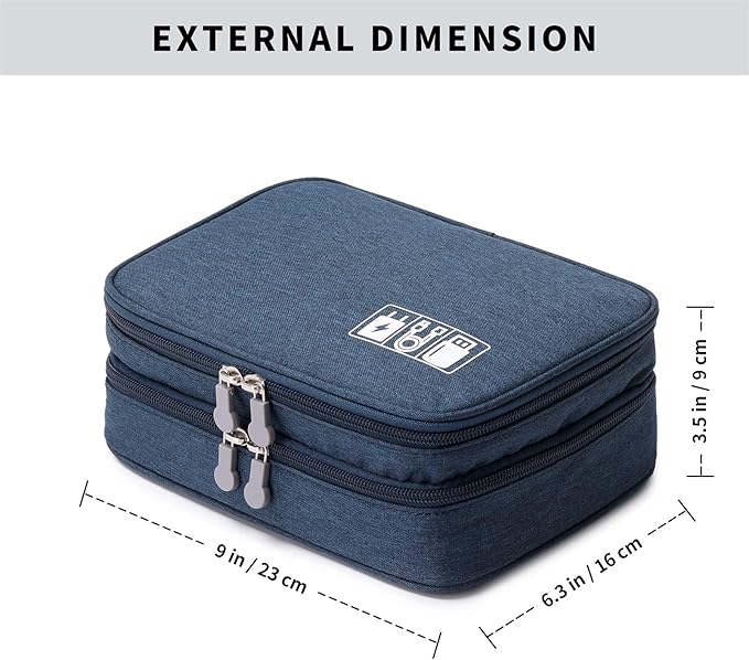 MIRLEWAIY Travel Cord Cable Organizer, Portable Electronics Accessories Carrying Bag Storage Case for Dad's Day Hard Drives, Cable, Cord, Charger, Hard Drive, Earphone, Dark Blue