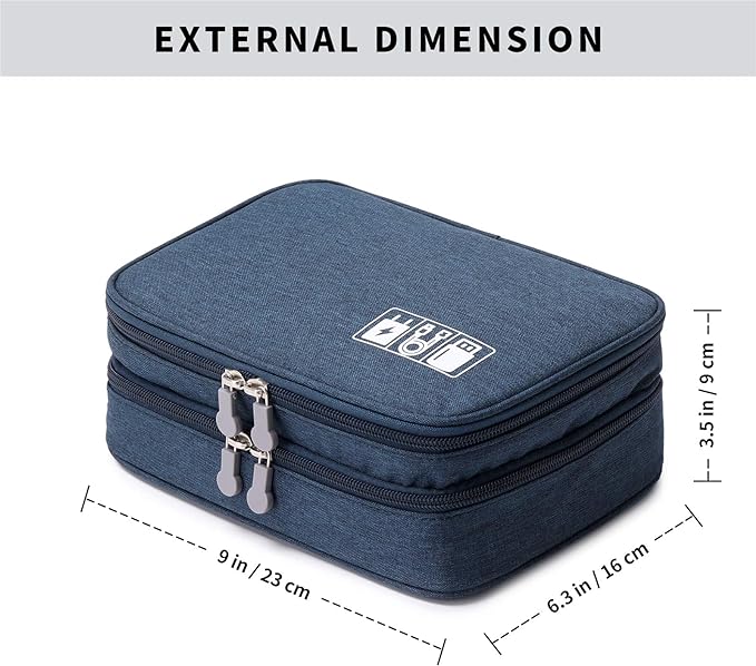 Lanola Travel Cable Organizer Bag, Electronic Accessories Case Portable Double Layer Cable Storage Bag for Cord,phone,Charger, Flash Drive, Phone, SD Card,Personal Items - (Dark Blue)