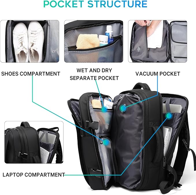 BANGE Backpack with Anti-Theft Vacuum Compression Travel Backpack,Expandable Backpacks with Pump for Airplanes