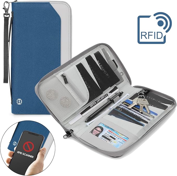 Travel Passport Holder for Family - RFID Large Travel Passport Wallet with Airtag & Card Holder Women Men, Lightweight Passport Cover Case Travel Document Organizer with Zipper Pocket,Navy Blue