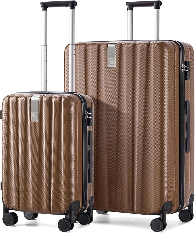 Hanke Luggage Sets 2 piece Carry On Luggage with Wheels PC Hard Shell Suitcases Lightweight Checked Travel Luggage Large Travel Suitcase Woman Men 20/29 Inch （Brown）