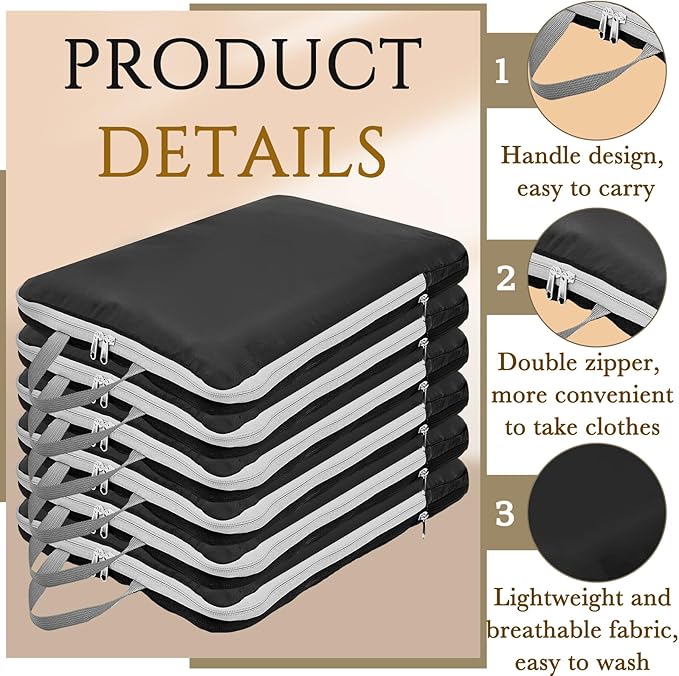 Hosuly 6 Pcs 11 x 7'' Compression Packing Cube Bag Extra Large Travel Expandable Space Saving Organizers XL for Luggage Storage(Black)