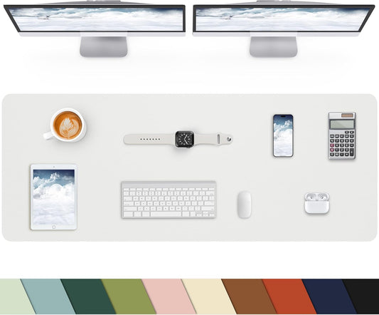 Leather Desk Pad Protector, Large Desk Mat, Mouse Pad, Non-Slip PU Leather Desk Blotter,Desk Cover mat,Desk mat for Keyboard and Mouse,Mat for Office&Home (White, 48" x 17")
