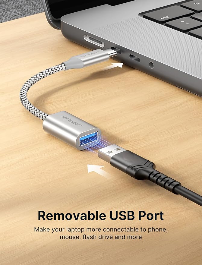 JSAUX USB C to USB Adapter [2 Pack], USB Type C Male to USB 3.0 Female OTG Cable Thunderbolt3 to USB Adapter Compatible with MacBook Pro/Air 2019 2018 2017, Galaxy S23 S23+ Ultra Note 10 S9 S8-Silver