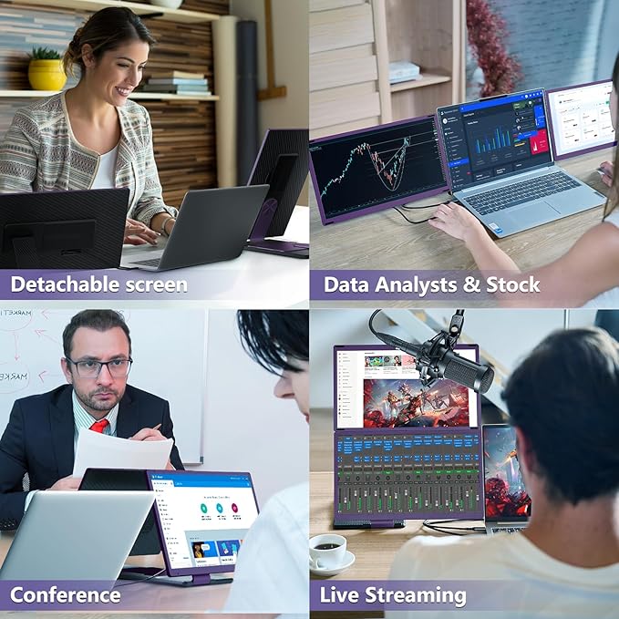 Laptop Screen Extender Triple Monitor - 15.6" Detachable Portable Monitor FHD 1080P IPS 120% sRGB 235° Rotation Travel Extra Screen Compatible with Wins Mac Chrome Dex Fits 13-17" Laptop