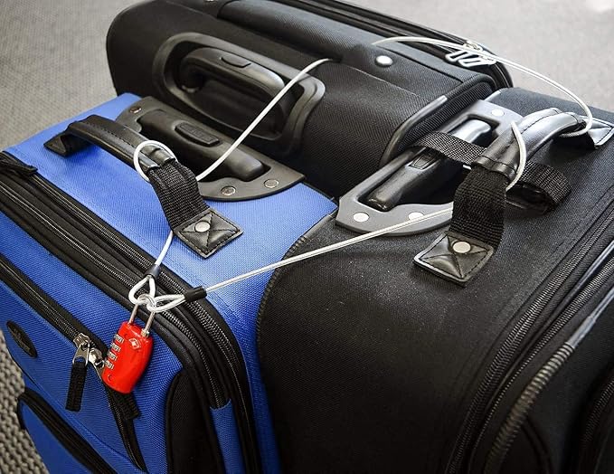 15FT 3mm Outdoor Travel Long Security Cable Lock,Braided Steel Coated Safety Cable Luggage Lock,Safety Cable Wire Rope Double Loop Lightweight (1 Pack)