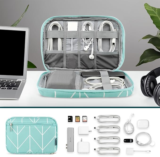 PAVILIA Soft Electronic Organizer Travel Case, Travel Cord Organizer Bag, Small Cable Tech Storage Pouch, Travel Accessories Essentials Must Haves for Mobile Phone, USB, Cord, Charger, Teal