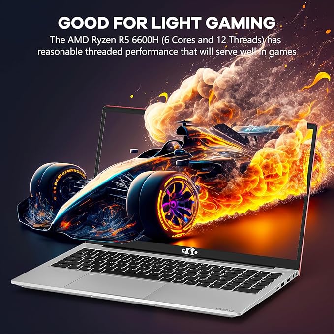 NIMO 15.6" IPS FHD-Gaming-Laptop, 6 Cores AMD Ryzen 5 6600H 64GB DDR5 RAM 2TB SSD (Beat i7-1165G7 up to 4.5GHz) 660M 6nm GPU-Computer with 100W Type-C Backlit Keyboard, Fingerprint