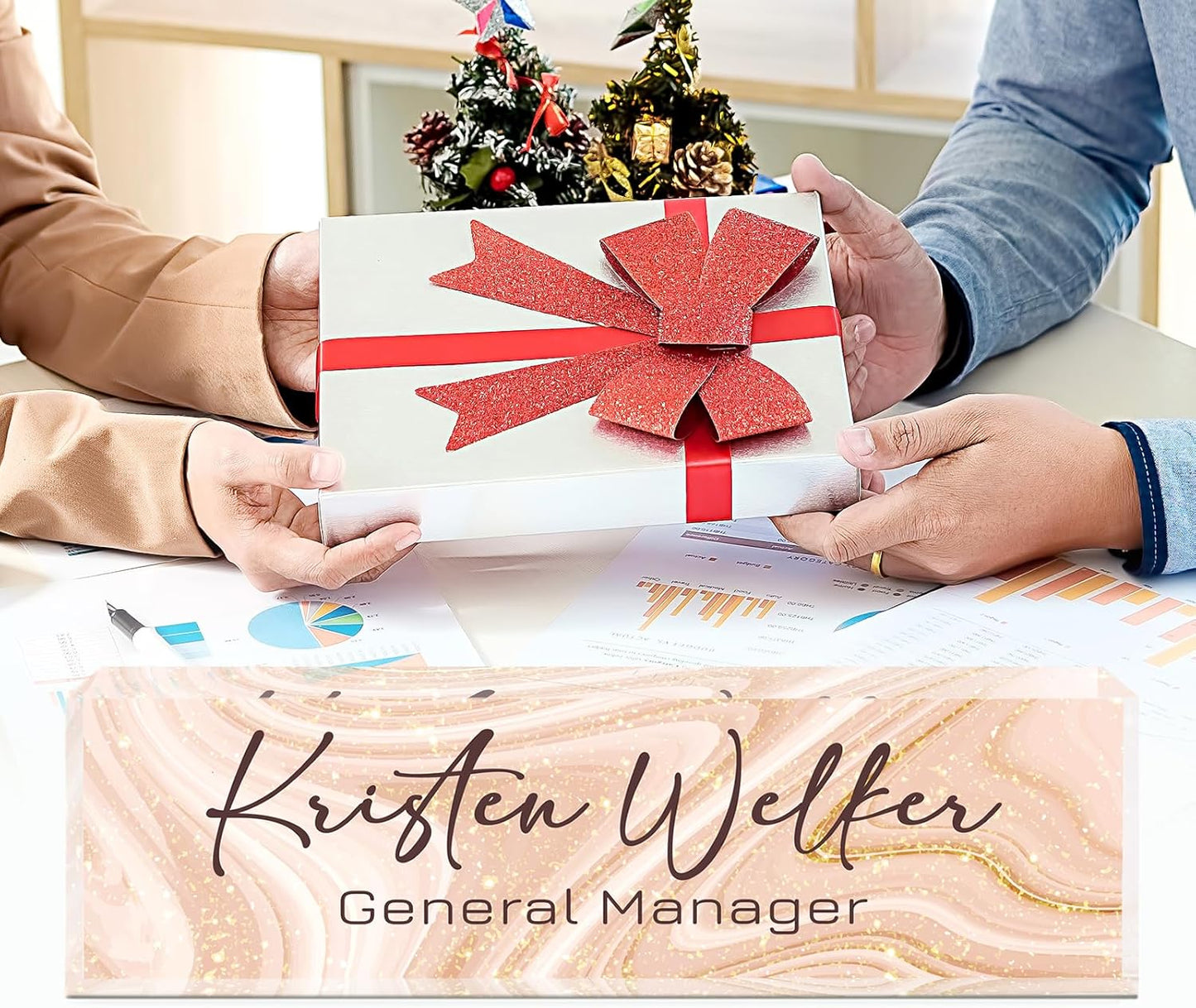 Gowellly Desk Name Plate Personalized - Custom Acrylic Name Plate for Desk - Enterprise Custom Logo/Text nameplates - Employee Appreciation Gifts (Light Pink-1)