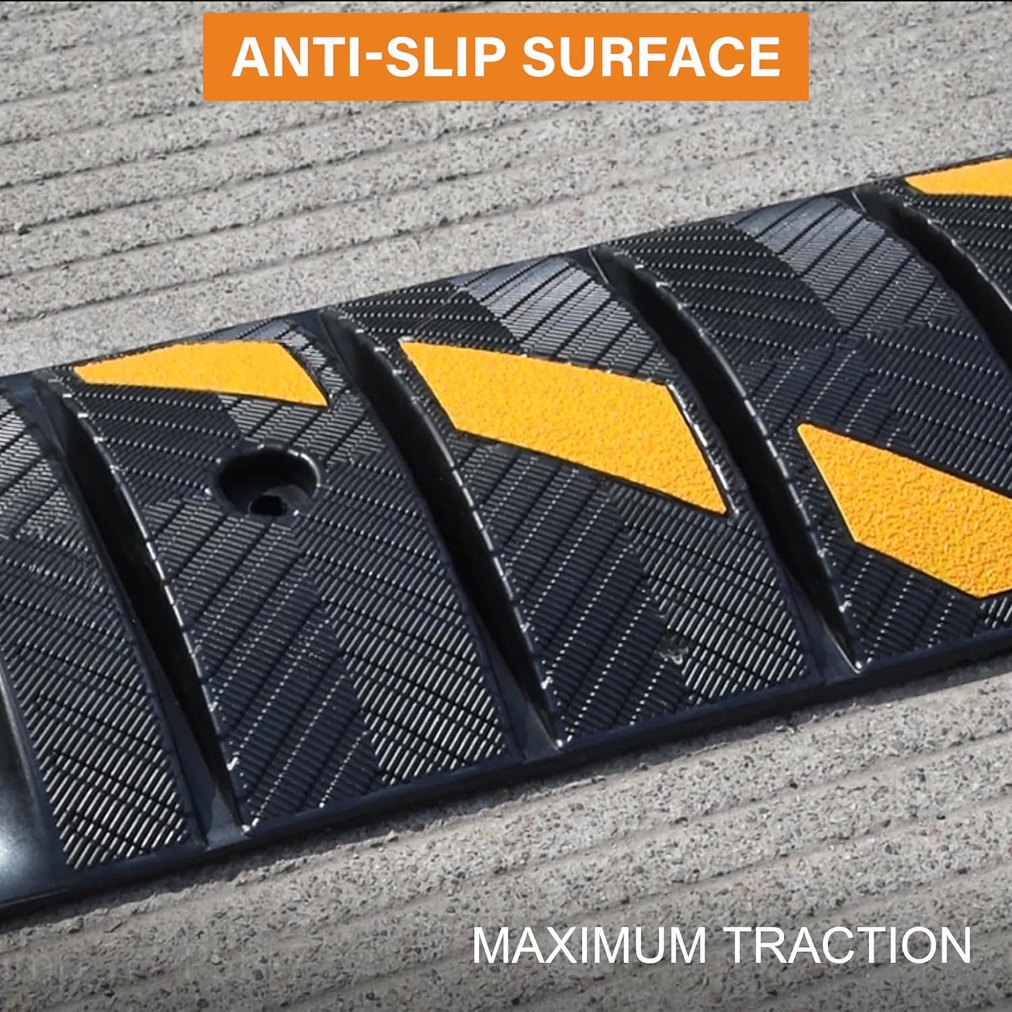 OrangeStar 6Ft Portable Rubber Speed Bump, Heavy Duty Speed Hump w/Reflective Yellow Strips for Asphalt Concrete Driveway Gravel(No Screws)
