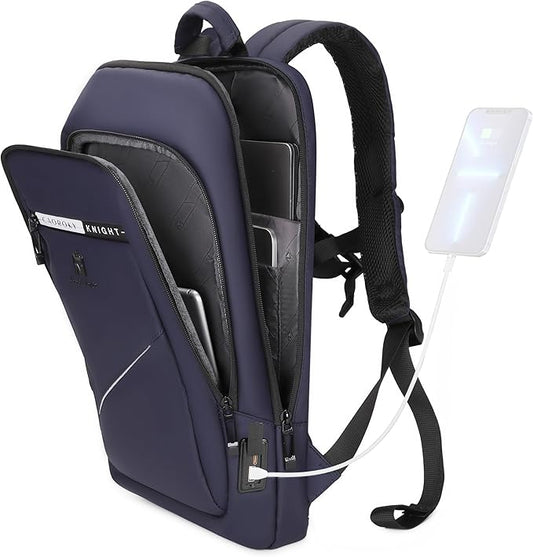 Caoroky knight Backpack Laptop Men 15.6 inch Slim Work Business Backpacks with USB Charging Port Mens Travel Bag Bookbag (Blue, Medium)