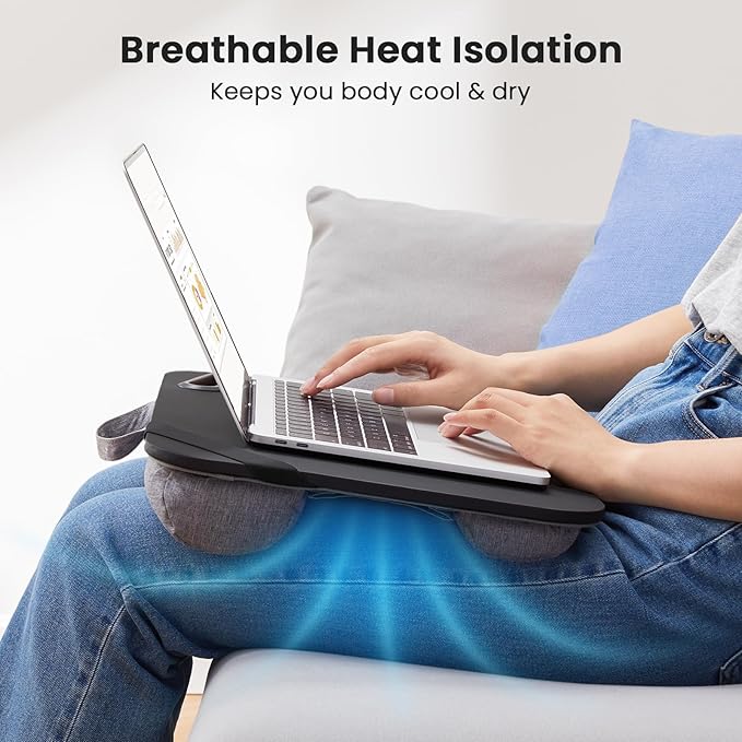 HUANUO Laptop Lap Desk, Fits up to 15.6-Inch Laptops and Tablets, Portable Lap Desk with Cushion, Phone Holder and Storage Bag, Black Lapdesk for Home Office or Dormitory