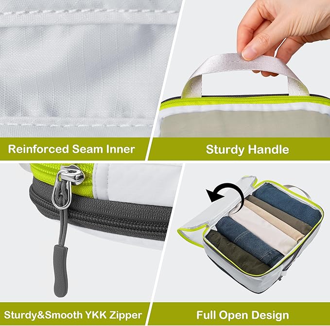 Cipway Compression Packing Cubes Mesh, Lightweight Luggage Organizer Bags with Laundry Bag,Toiletries Bag and Shoe Bag, Travel Essentials for Carry on Suitcase（8Pcs,White）