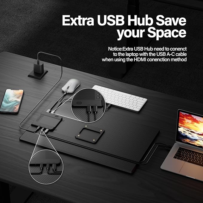 23.8" Large Portable Monitor, 1080P FHD 100Hz Laptop Screen Extender, IPS 125% sRGB, Extra USB Hub for Office Gaming with Detachable Stand, Travel Monitor for Window, MAC, Xbox, Switch