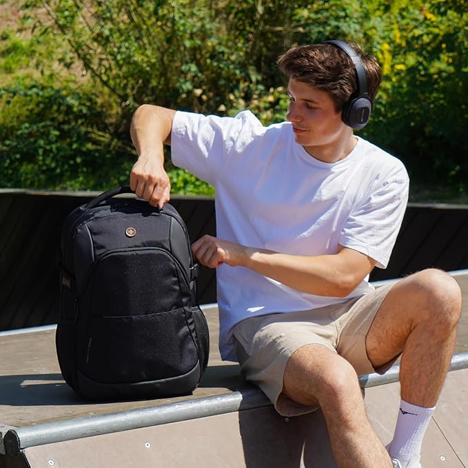 Swissdigital Design Travel Laptop Backpack, 35L Expandable Large College Laptops Backpack with USB Charging Port for Men and Women Fits 17 Inch Notebook, Black | ANDWIL PRO