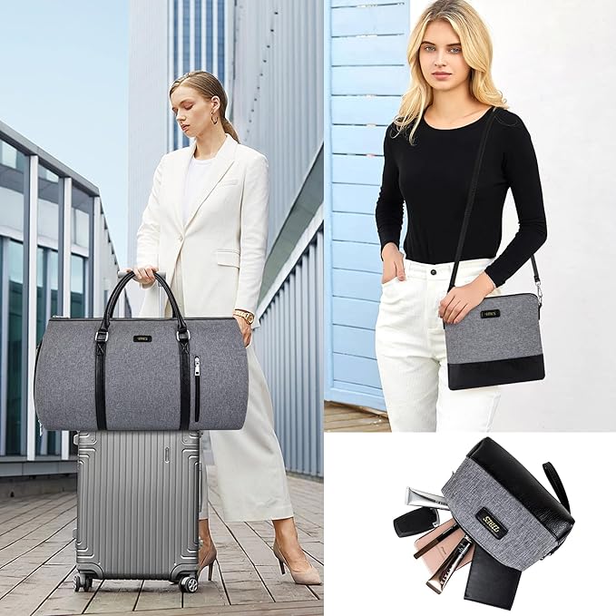 4pcs Convertible Garment Duffel Bag for Travel - 50L 2-in-1 Carry On Weekender Overnight Bag with Toiletry Bag, Fits Suits & Dresses, Trolley Sleeve, Hanging Suit Compartment, Waterproof Shoe Pocket