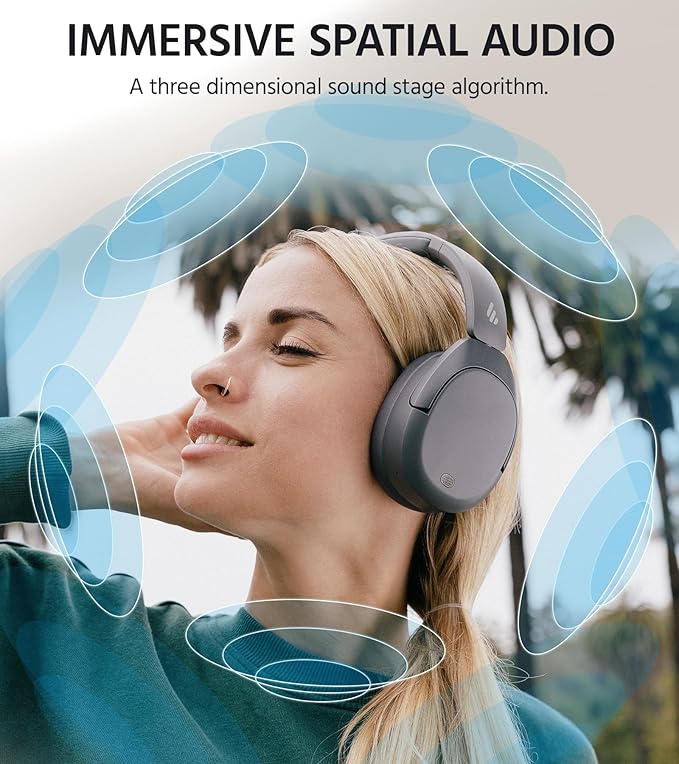 Edifier W830NB Wireless Over Ear Headphones with -45dB Active Noise Cancelling, 94H Playtime, LDAC Hi-Res Sound, Spatial Audio, Fast Charging, Multipoint Connection, Bluetooth V5.4 - Gray