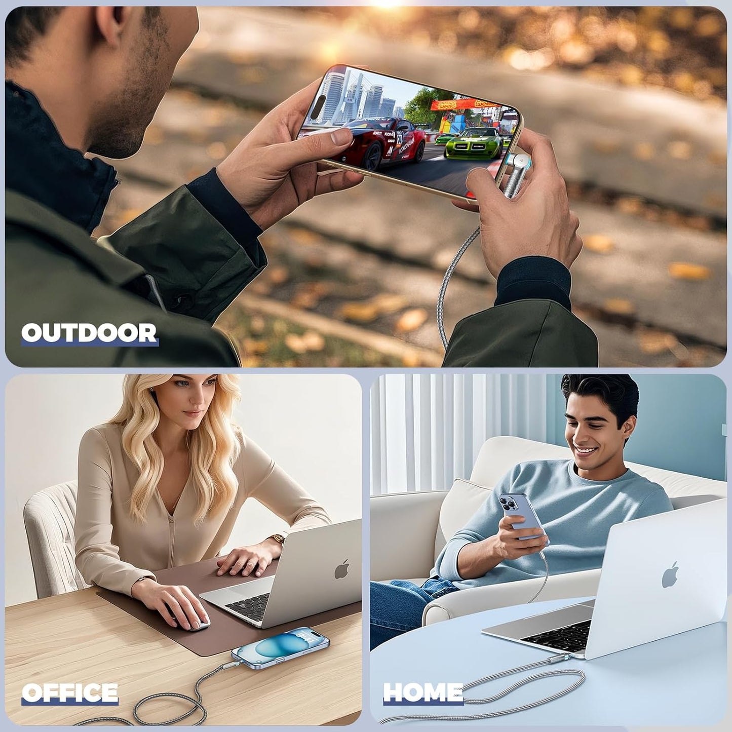 USB C to USB C Cable 6.6ft,240W 2-Pack Braided 180°Rotating Type C Charging CableFast Charge for iPhone 16/16Pro/16Plus/16ProMax,MacBook Air,iPad Pro,Pixel,Samsung Galaxy S23/S24 Ultra-Light Grey