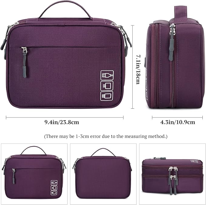 MIRLEWAIY Electronic Organizer Accessory Tech Pouch Water-resistent Travel Cable Storage Bag for Charger, Cables, Power Bank, Hard Drive, Cords, USB, SD Card, Purple