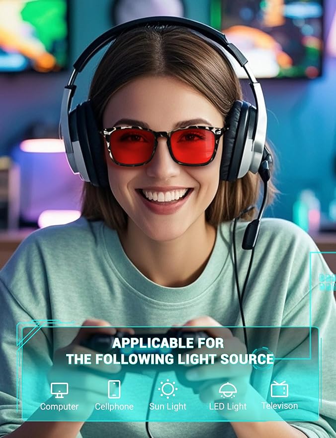 TIJN Sleep Glasses for 99.9% Blue Green Light Blocking Dual AR Coatings Red Lens for Computer Gaming Reduce Eyestrain
