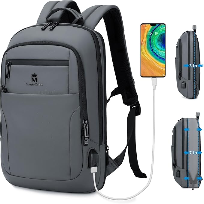 Caoroky knight Backpack Laptop Men 15.6 inch Slim Work Business Backpacks with USB Charging Port Mens Travel Bag Bookbag (Grey-1, Large)