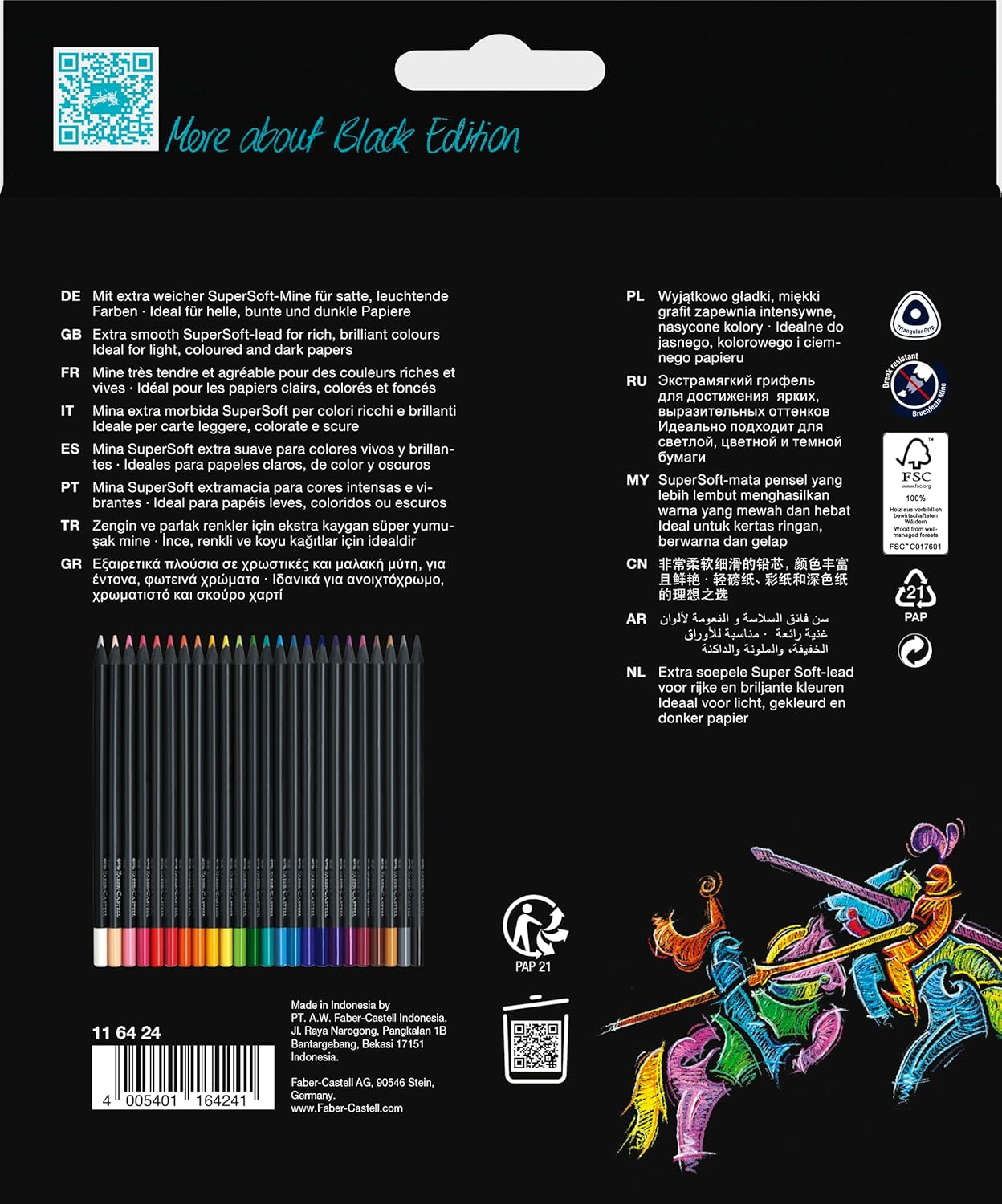 Faber-Castell Black Edition Colored Pencils: 24 Classic