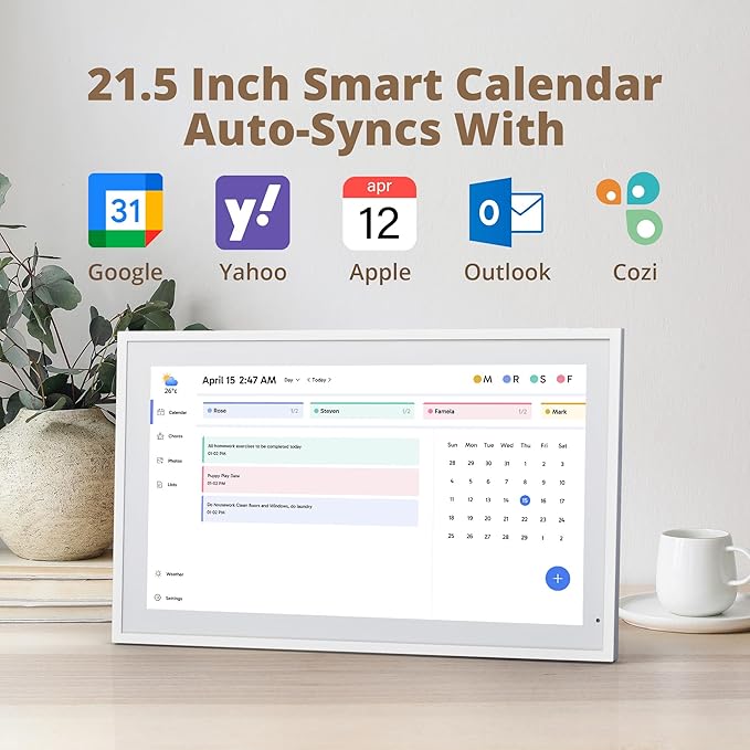 Dragon Touch 21.5" Digital Calendar Chore Chart – 1080P Full HD Interactive Touchscreen, Smart Family Planner, Hearth Display Digital Calendar Wall & Desk Mountable for Seamless Scheduling