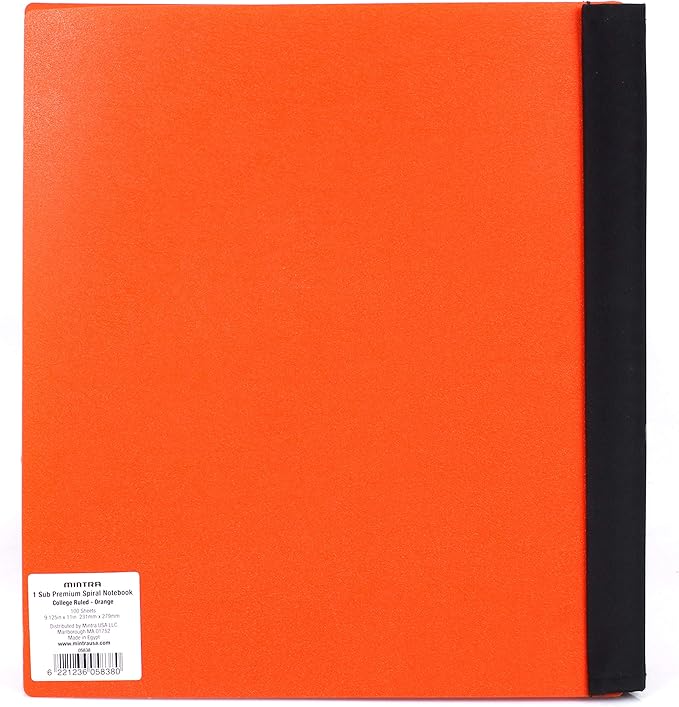 Mintra Office Durable PREMIUM Spiral Notebook, ((Orange, 1 Subject, 8.5in x 11in)), Fabric Covered Coils, No Snags, Removable Adjustable Pocket Dividers, Ruler, Organization, Customizable