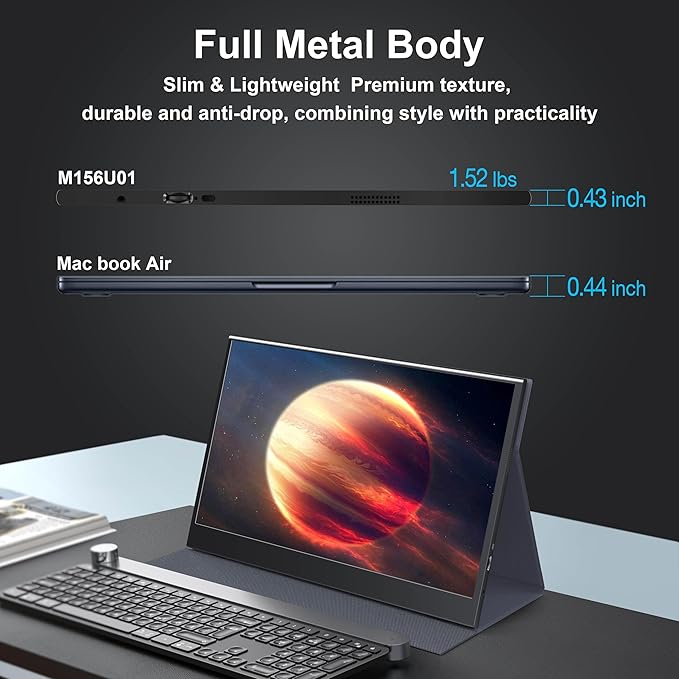 4K Portable Monitor 15.6" 3840×2160P（16:9） Screen 100sRGB IPS Display, with HDMI & USB-C Plug & Play, External Monitor for Laptops/MacBook/PCs/Phones/Xbox/Switch/ PS4/5/NVR