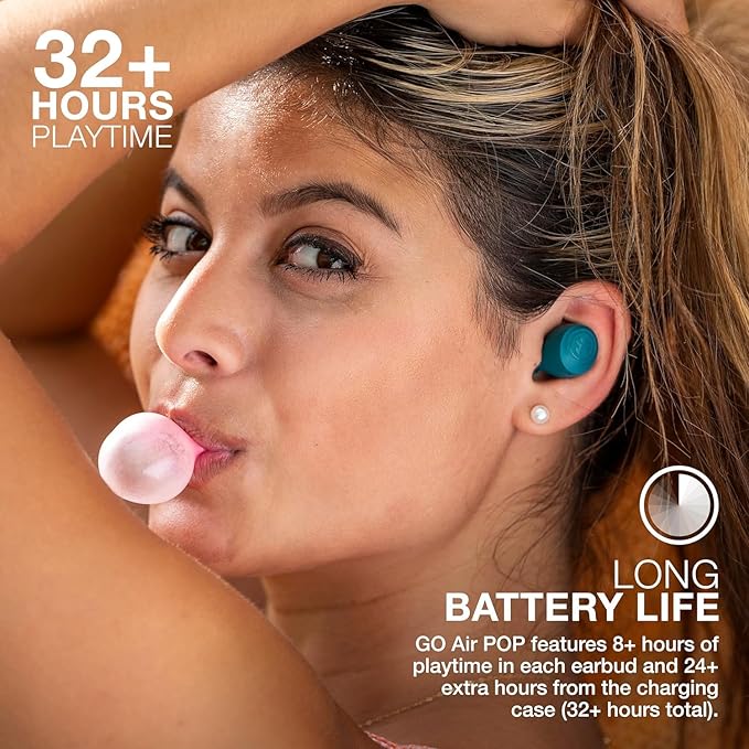 JLab Go Air Pop+ True Wireless Earbuds, in Ear Headphones, Bluetooth Earphones, 35H Playtime Ear Buds, Bluetooth Earbuds with Microphone, USB-C Charging Case, Dual Connect, EQ3 Sound, Teal