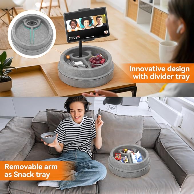 KDD Tablet Pillow Stand for Lap, Multi-Angle iPad Stand with Storage Tray - 360° Rotating Clip Gooseneck Tablet Soft Pad Dock for Bed and Desk Compatible with iPad Pro 12.9, Air Mini, Phone, E-Reader