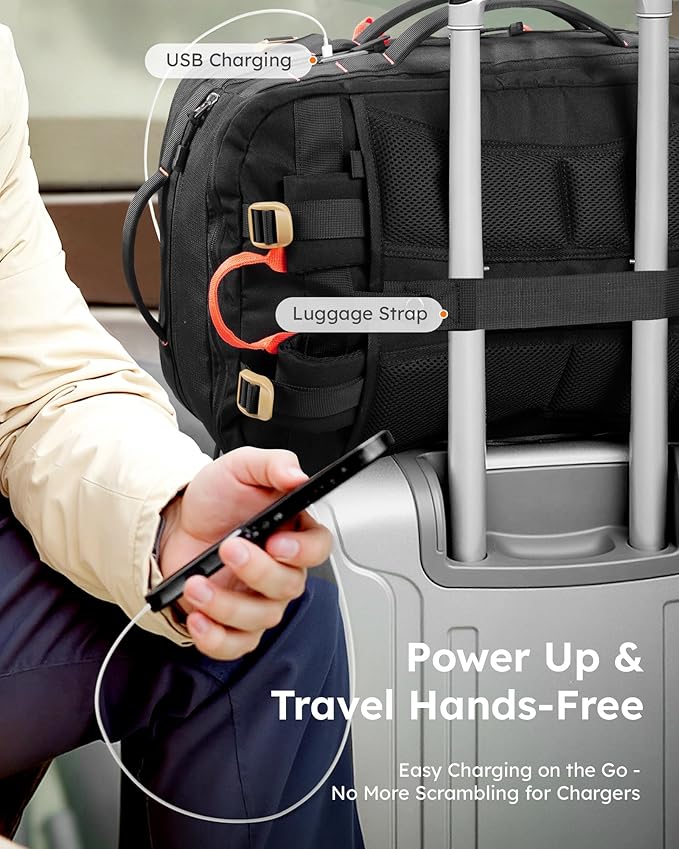 Tolaccea Carry on Travel Backpack, TSA Friendly Flight Approved Laptop Backpack Duffle Bag for Men Women with Dual Laptop Storage for 17.3", USB Charging Port, Business Rucksack 40L-50L Expandable