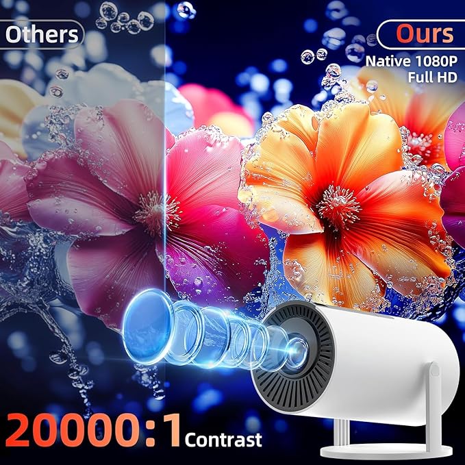 Projector with WIFI and Bluetooth, Auto Keystone 180ANSI Native 1080P Outdoor Movie Portable Projector Compatible with Smartphone, HDMI, USB, AV, TV Stick, PS5 for Home, Bedroom, Outdoor Use