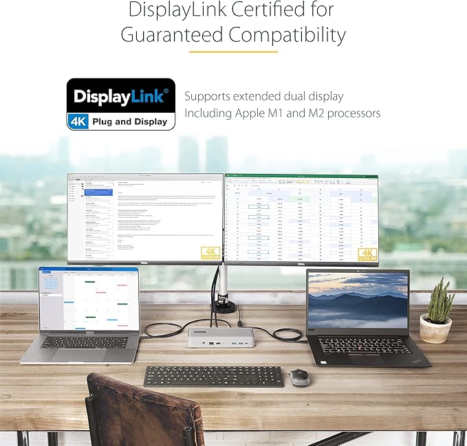 StarTech.com Dual-Laptop USB-C KVM Docking Station, Dual Monitor 4K 60Hz DisplayPort Dock, 5-Port USB Hub, GbE, 90W/45W Power Delivery to Two Laptops, Windows/Mac, 2-Host KVM Dock, TAA